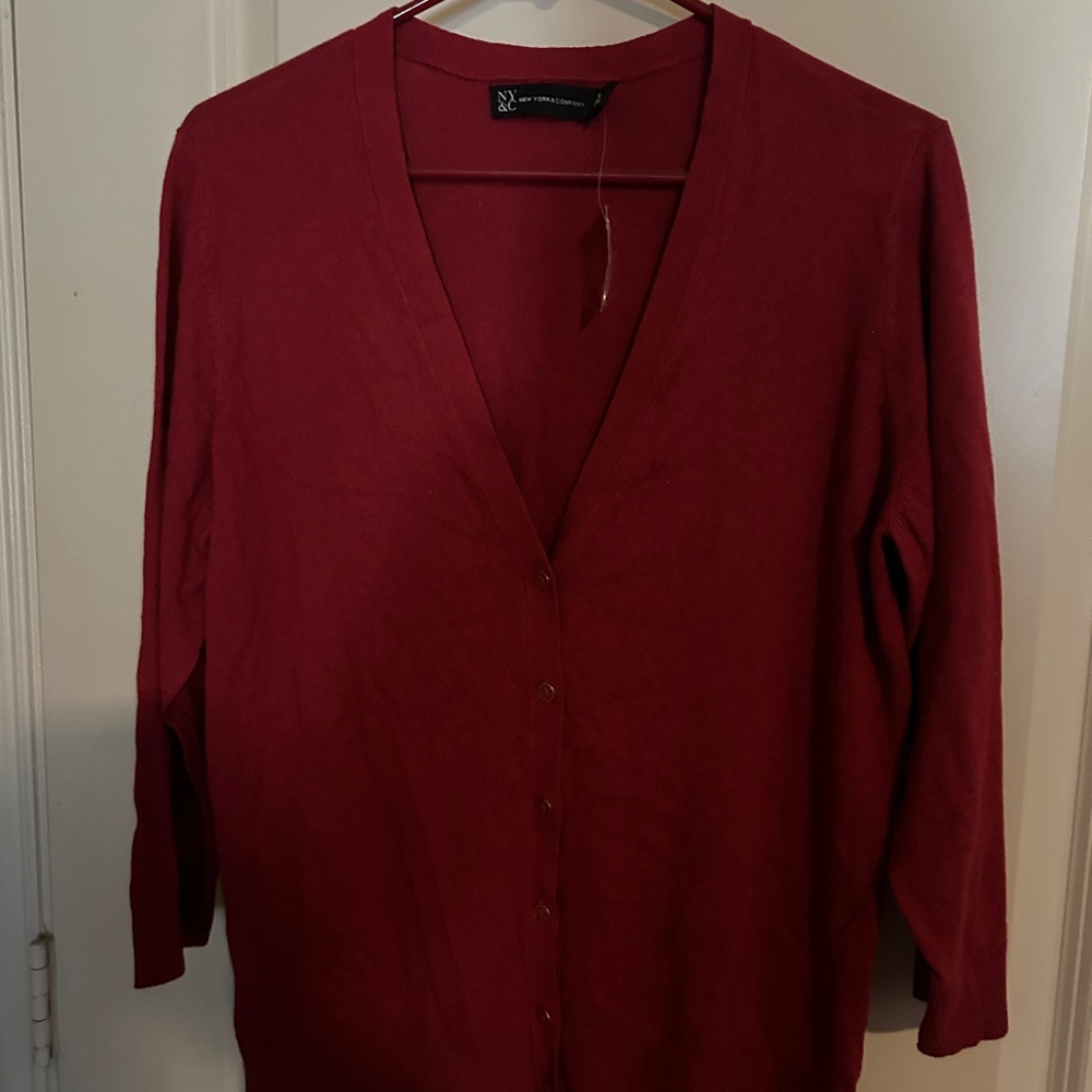 Red and grey Button-Up Cardigan